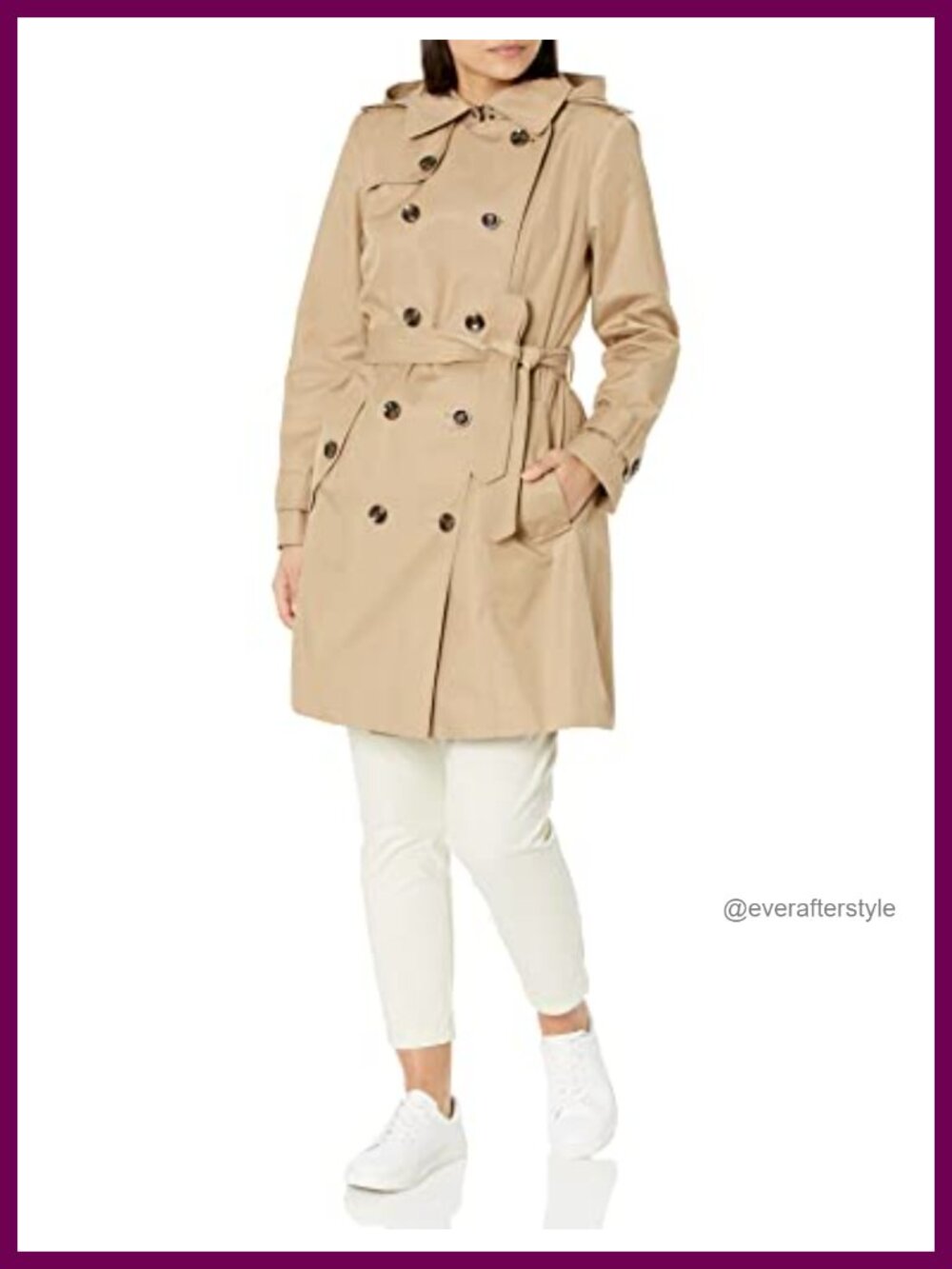 Double Breasted Short Trenchcoat with Belt & Removable Hood